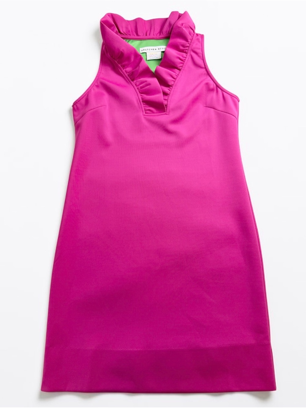 Gretchen Scott Hot Pink Ruffle Sleeveless Midi Shift Dress Size Small - Picture 2 of 10